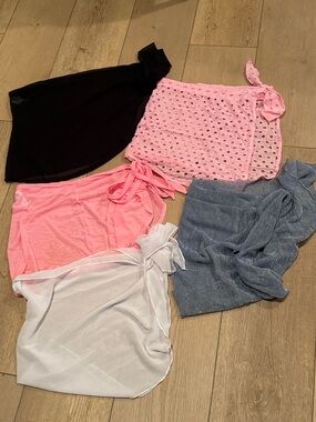 Women’s Beach Sarong Swim Coverups - Lightweight Tie Skirts. SET OF 5.